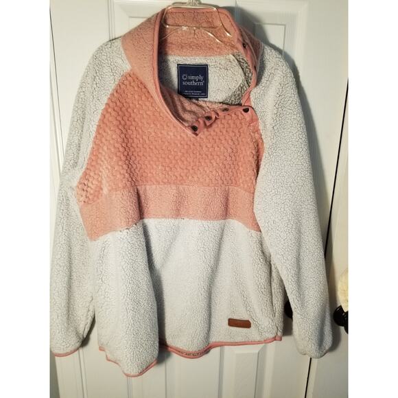 Simply Southern Women’s Large Pink Sherpa Fleece Pullover Sweatshirt - Picture 1 of 7